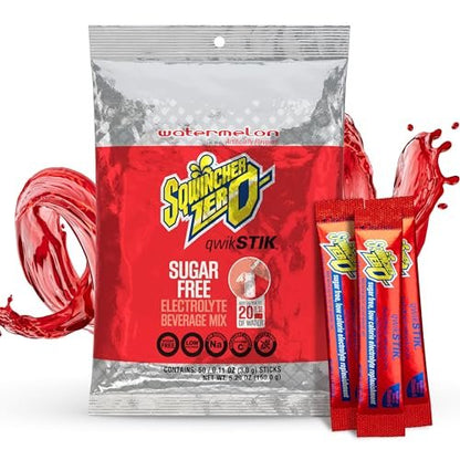 Sqwincher Zero Qwik Stik – Wassermelone, Zuckerfrei, Kalorienarm, Natriumarm, Elektrolyt-Pulver für Hydration, 0,11 oz Beutel (50er-Pack)