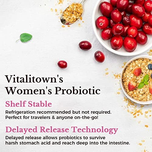 Vitalitown Probiotika für Frauen – 120 Milliarden KBE, 30 Stämme, mit Präbiotika, Verdauungsenzyme & Cranberry, für Darm- & Vaginalgesundheit, vegan, 30 Kapseln (1er-Pack) mit verzögerter Freisetzung