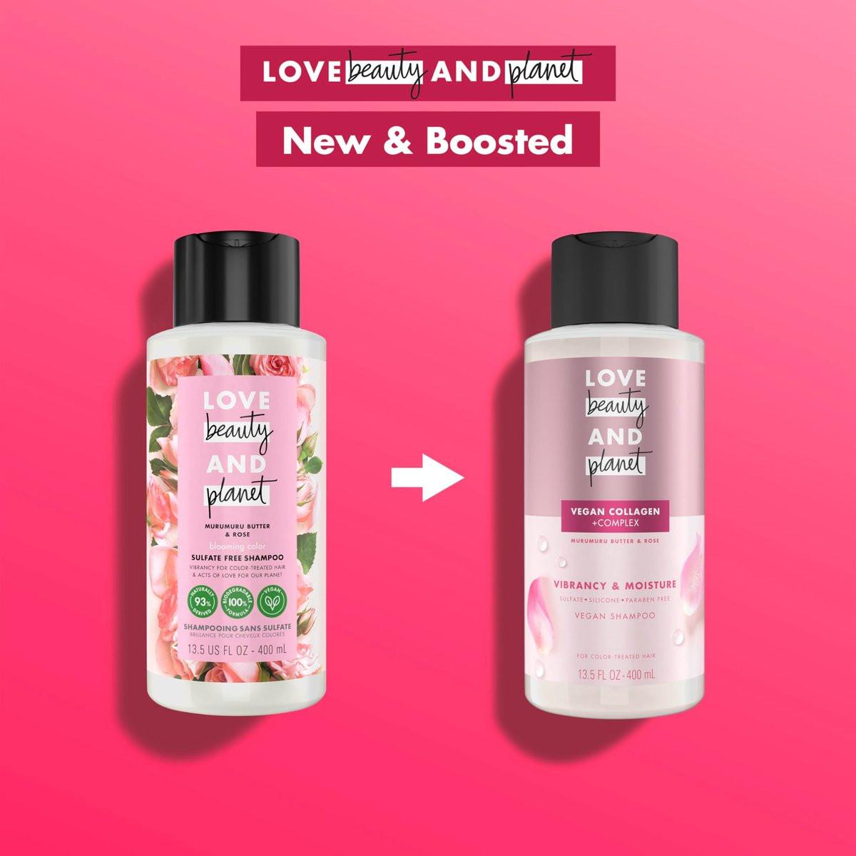 Love Beauty and Planet Vegan Collagen Feuchtigkeitsshampoo Murumurubutter & Rose 4er-Pack für coloriertes Haar, 400 ml