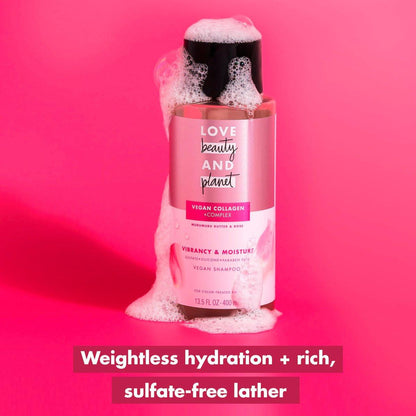 Love Beauty and Planet Vegan Collagen Feuchtigkeitsshampoo Murumurubutter & Rose 4er-Pack für coloriertes Haar, 400 ml