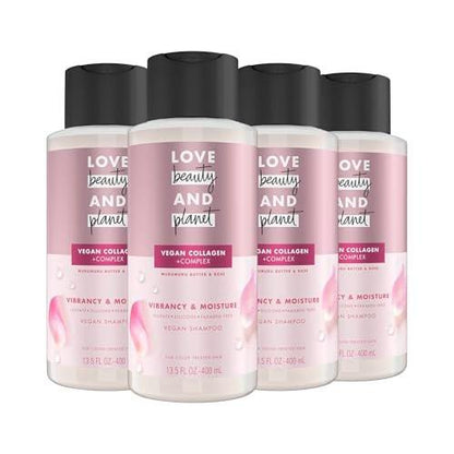 Love Beauty and Planet Vegan Collagen Feuchtigkeitsshampoo Murumurubutter & Rose 4er-Pack für coloriertes Haar, 400 ml