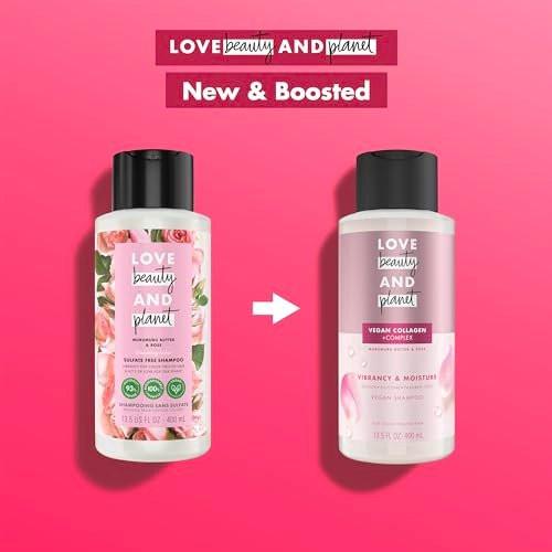 Love Beauty and Planet Vegan Collagen Feuchtigkeitsshampoo Murumurubutter & Rose 4er-Pack für coloriertes Haar, 400 ml
