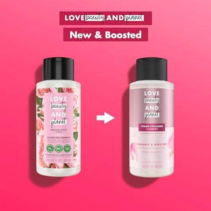 Love Beauty and Planet Vegan Collagen Feuchtigkeitsshampoo Murumurubutter & Rose 4er-Pack für coloriertes Haar, 400 ml