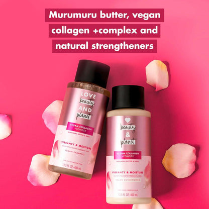 Love Beauty and Planet Vegan Collagen Feuchtigkeitsshampoo Murumurubutter & Rose 4er-Pack für coloriertes Haar, 400 ml