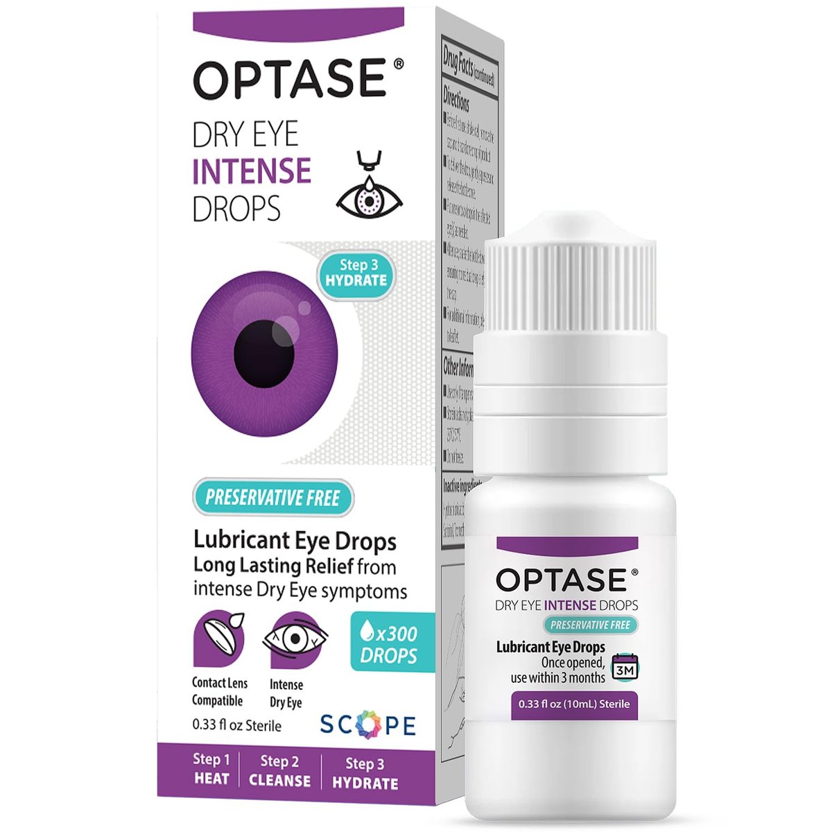 OPTASE Trockene Augen Intensivtropfen - Konservierungsmittelfreie Augentropfen - Mehrdosenflasche - Schritt 3 Hydratisieren - 10 ml, 300 Dosen
