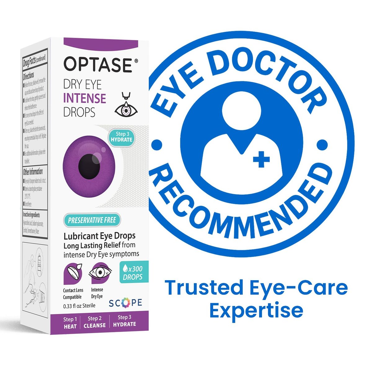 OPTASE Trockene Augen Intensivtropfen - Konservierungsmittelfreie Augentropfen - Mehrdosenflasche - Schritt 3 Hydratisieren - 10 ml, 300 Dosen