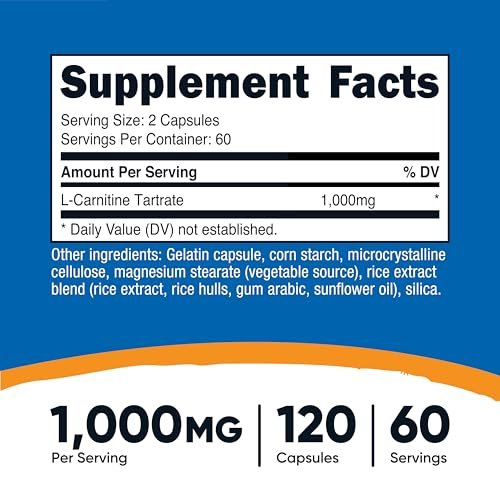 Nutricost L-Carnitin Tartrat 1000mg, 120 Kapseln - 500mg pro Kapsel (60 Portionen)