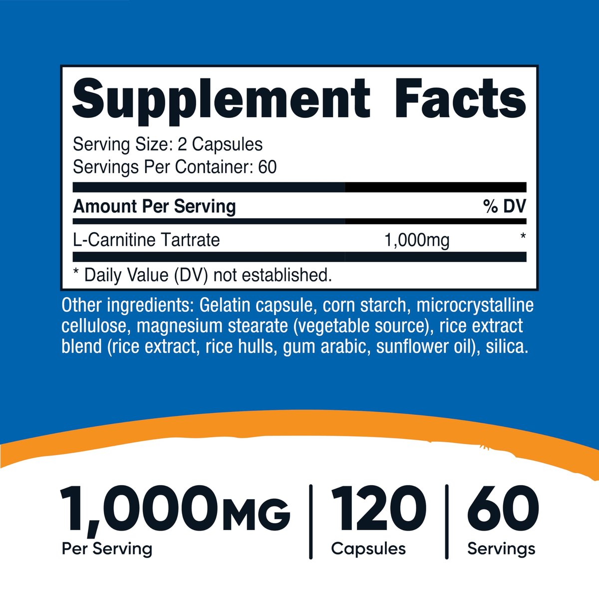 Nutricost L-Carnitin Tartrat 1000mg, 120 Kapseln - 500mg pro Kapsel (60 Portionen)