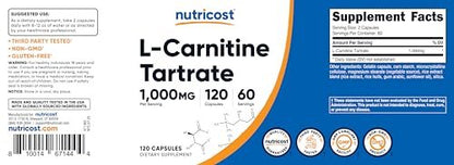 Nutricost L-Carnitin Tartrat 1000mg, 120 Kapseln - 500mg pro Kapsel (60 Portionen)