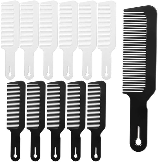 Boao 12-teiliges Friseurkamm-Set, Kunststoff, Haarschneidekämme für Schneidemaschinen-Schnitte und Flattops, hitzebeständig, antistatisch, 23 cm, Schwarz und Weiß