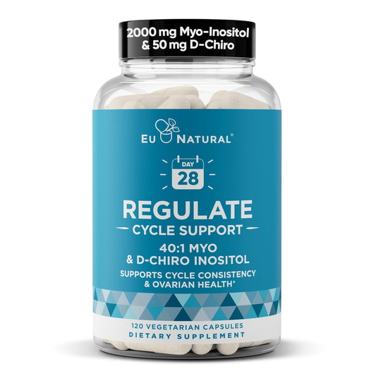 Regulate Cycle Support – Hormonbalance für Frauen mit optimalem 40:1 Myo-Inositol 2000 mg & D-Chiro Inositol 50 mg – Nahrungsergänzungsmittel für Zyklusregelmäßigkeit, Menstruations- & Eisprungunterstützung – 120 vegane Kapseln
