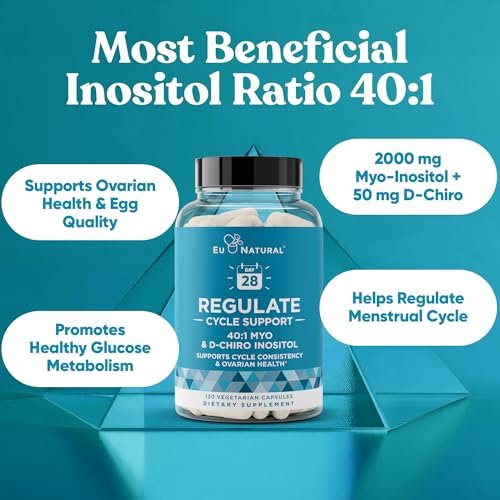 Regulate Cycle Support – Hormonbalance für Frauen mit optimalem 40:1 Myo-Inositol 2000 mg & D-Chiro Inositol 50 mg – Nahrungsergänzungsmittel für Zyklusregelmäßigkeit, Menstruations- & Eisprungunterstützung – 120 vegane Kapseln