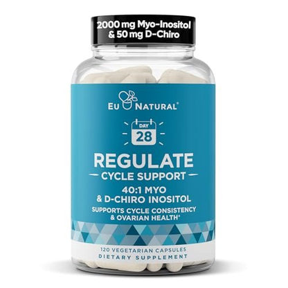 Regulate Cycle Support – Hormonbalance für Frauen mit optimalem 40:1 Myo-Inositol 2000 mg & D-Chiro Inositol 50 mg – Nahrungsergänzungsmittel für Zyklusregelmäßigkeit, Menstruations- & Eisprungunterstützung – 120 vegane Kapseln