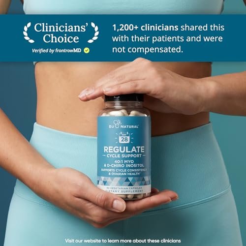 Regulate Cycle Support – Hormonbalance für Frauen mit optimalem 40:1 Myo-Inositol 2000 mg & D-Chiro Inositol 50 mg – Nahrungsergänzungsmittel für Zyklusregelmäßigkeit, Menstruations- & Eisprungunterstützung – 120 vegane Kapseln