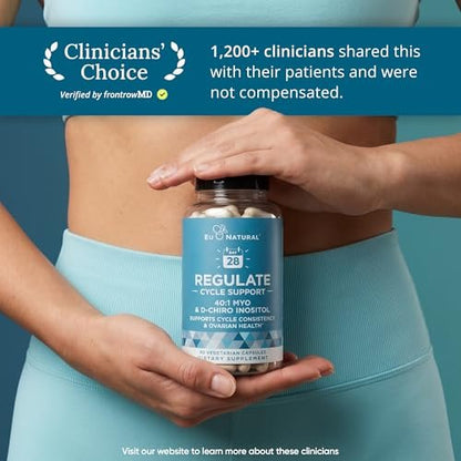 Regulate Cycle Support – Hormonbalance für Frauen mit optimalem 40:1 Myo-Inositol 2000 mg & D-Chiro Inositol 50 mg – Nahrungsergänzungsmittel für Zyklusregelmäßigkeit, Menstruations- & Eisprungunterstützung – 120 vegane Kapseln