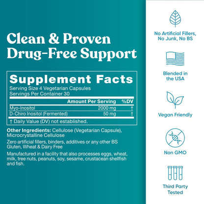 Regulate Cycle Support – Hormonbalance für Frauen mit optimalem 40:1 Myo-Inositol 2000 mg & D-Chiro Inositol 50 mg – Nahrungsergänzungsmittel für Zyklusregelmäßigkeit, Menstruations- & Eisprungunterstützung – 120 vegane Kapseln