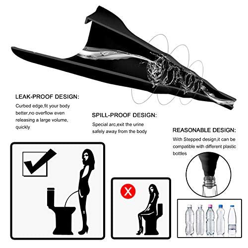 Sunany Damen Urinal, Wiederverwendbarer Silikon Urintrichter für Frauen, Ermöglicht Urinieren im Stehen, Perfekt für den Innenbereich (Schwarz)
