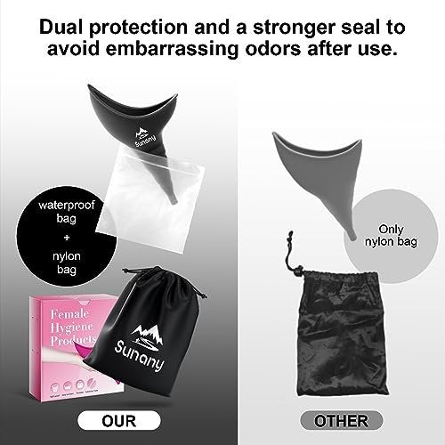 Sunany Damen Urinal, Wiederverwendbarer Silikon Urintrichter für Frauen, Ermöglicht Urinieren im Stehen, Perfekt für den Innenbereich (Schwarz)