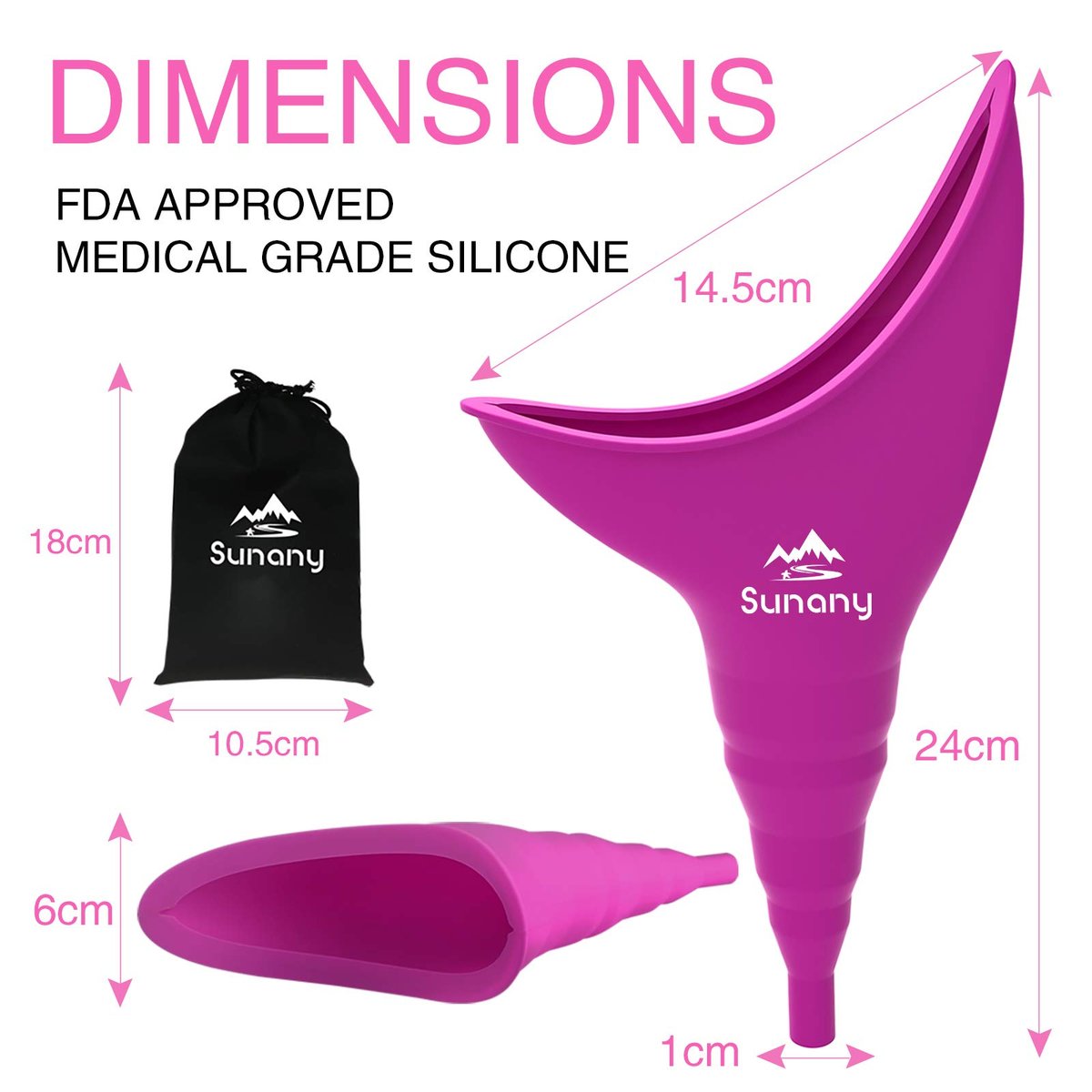 Sunany Damen-Urinal, wiederverwendbarer Silikon-Pinkelfunnel für Frauen, ermöglicht stehendes Urinieren, ideal für den Innenbereich (Pink)