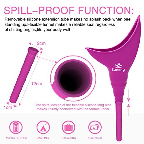 Sunany Damen-Urinal, wiederverwendbarer Silikon-Pinkelfunnel für Frauen, ermöglicht stehendes Urinieren, ideal für den Innenbereich (Pink)