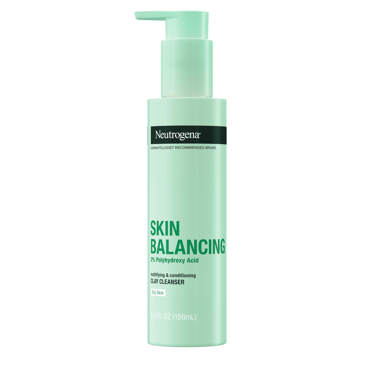 Neutrogena Skin Balancing Kaolin Clay Reinigungsgel mit 2% Polyhydroxysäure (PHA) – Mattierender & pflegender Gesichtsreiniger für fettige Haut, parfümfrei, seifenfrei, sulfatfrei, 6,3 oz
