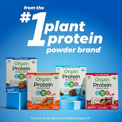 Orgain Bio Vegane Proteinriegel, Schokoladen-Brownie – 10g pflanzliches Protein, kalorienarmer Snack, laktose- und sojafrei, glutenfrei, nicht-GVO – 1,41 oz (Packung mit 12)