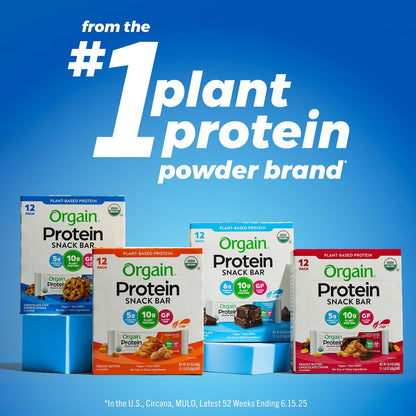 Orgain Bio Vegane Proteinriegel, Schokoladen-Brownie – 10g pflanzliches Protein, kalorienarmer Snack, laktose- und sojafrei, glutenfrei, nicht-GVO – 1,41 oz (Packung mit 12)