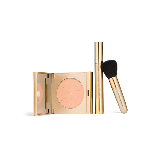 Jerome Alexander MagicMinerals Pressed Mineral Powder Set mit Spiegelkompakt, verlängernde Wimperntusche, professioneller Stummelpinsel und Schwamm (Medium)