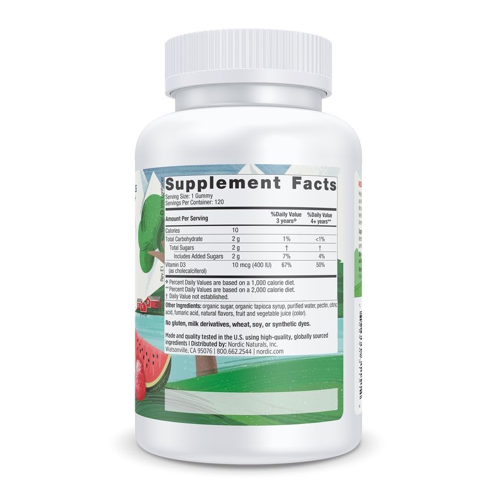 Nordic Naturals Vitamin D3 Gummies für Kinder, Wild Watermelon Splash – 120 Gummis – 400 IE Vitamin D3 – Knochengesundheit, gesundes Immunsystem – Nicht-GMO, vegetarisch – 120 Portionen