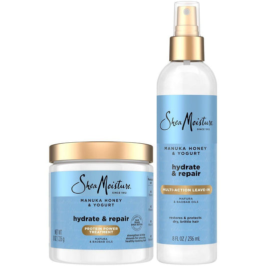 SheaMoisture Manuka Honig & Joghurt Multi-Action Leave-in Conditioner + Protein Power Behandlung zur Haarreparatur, Frizz-Kontrolle, 2er-Pack (2x 227 g), für lockiges, geschädigtes Haar