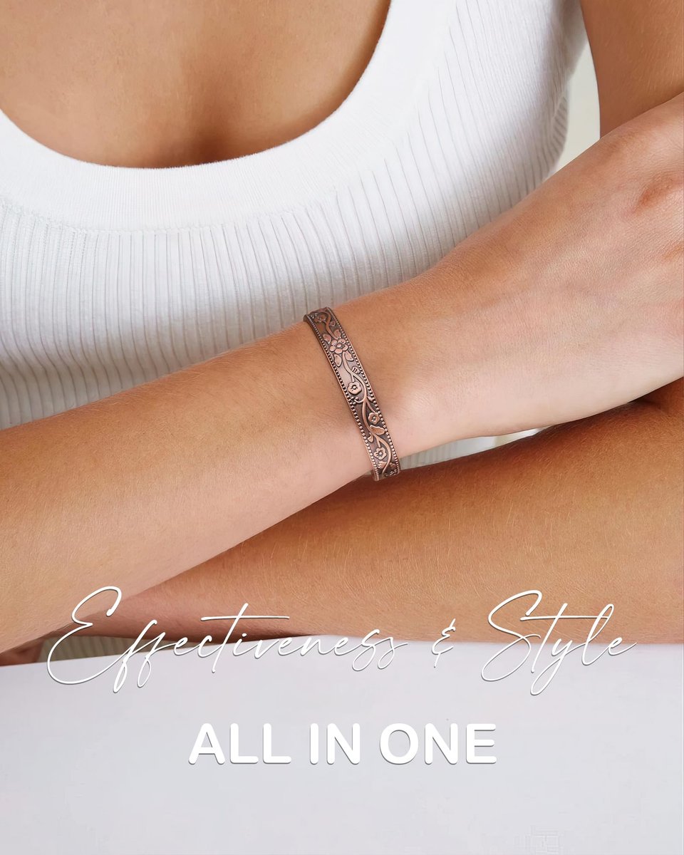 Feraco Kupferarmband für Damen – Ultra starkes Magnetarmband, 99,99 % reines Kupfer, verstellbar, Vintage-Blumenkollektion