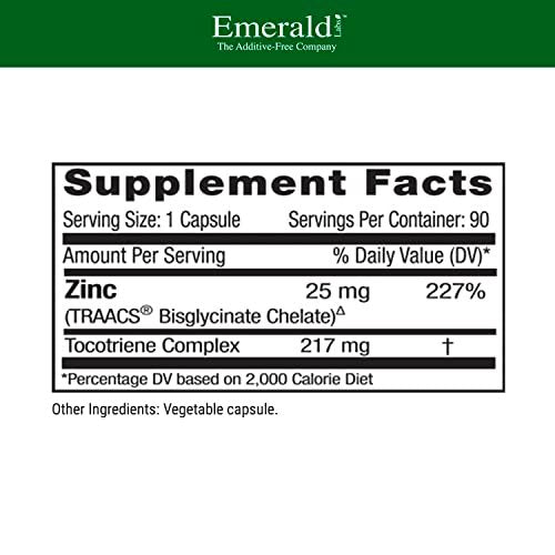 EMERALD LABS Zink 25mg – Immununterstützung, Verdauungsgesundheit, Schutz vor oxidativem Stress – mit Zinkbisglycinat – vegan & glutenfrei – 90 pflanzliche Kapseln