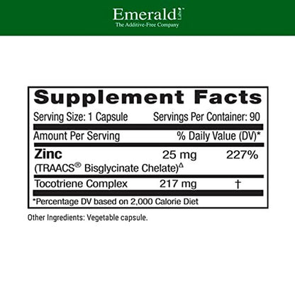 EMERALD LABS Zink 25mg – Immununterstützung, Verdauungsgesundheit, Schutz vor oxidativem Stress – mit Zinkbisglycinat – vegan & glutenfrei – 90 pflanzliche Kapseln