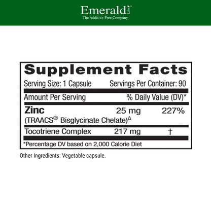 EMERALD LABS Zink 25mg – Immununterstützung, Verdauungsgesundheit, Schutz vor oxidativem Stress – mit Zinkbisglycinat – vegan & glutenfrei – 90 pflanzliche Kapseln