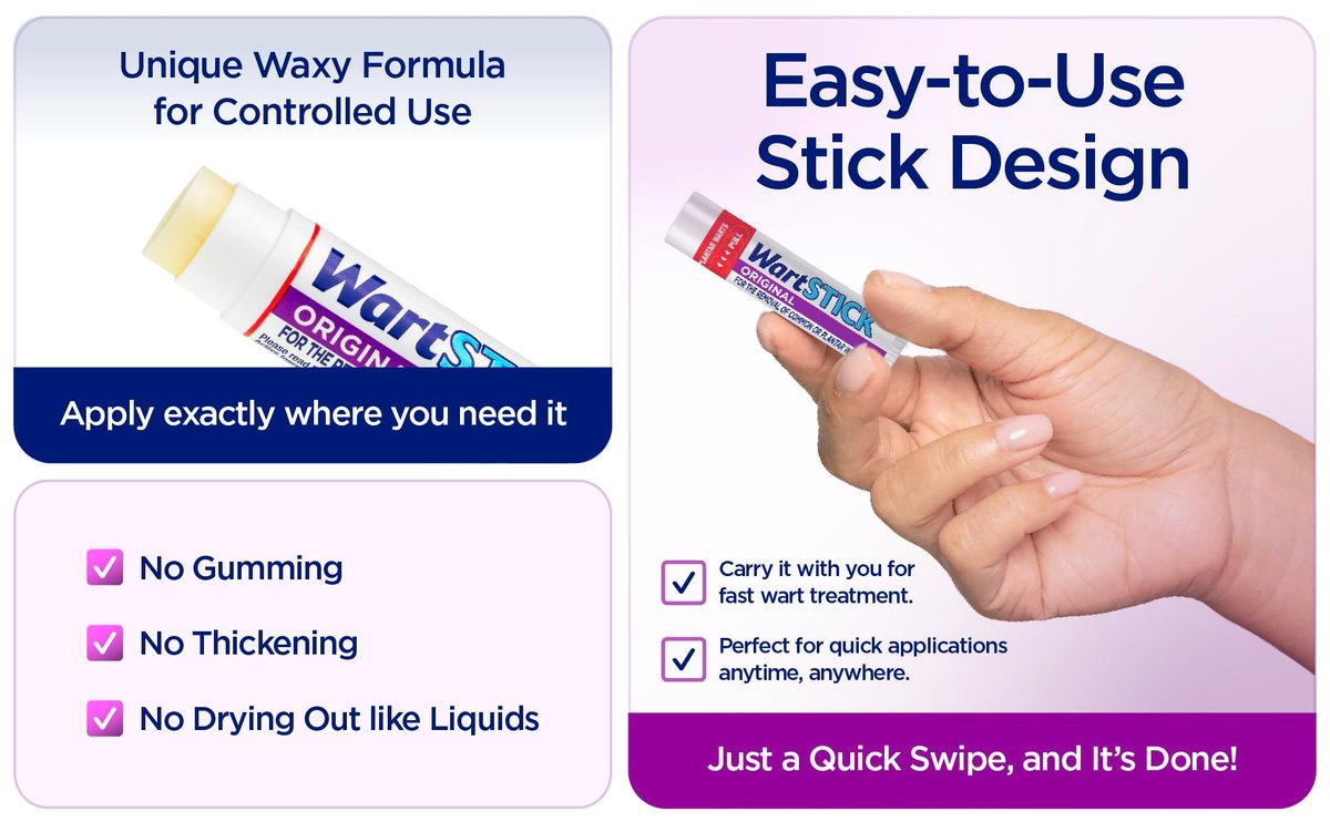 WartStick Maximum Strength Salicylsäure Feststift Warzenentferner für gewöhnliche und plantare Warzen, 2er Pack, 11,3 g