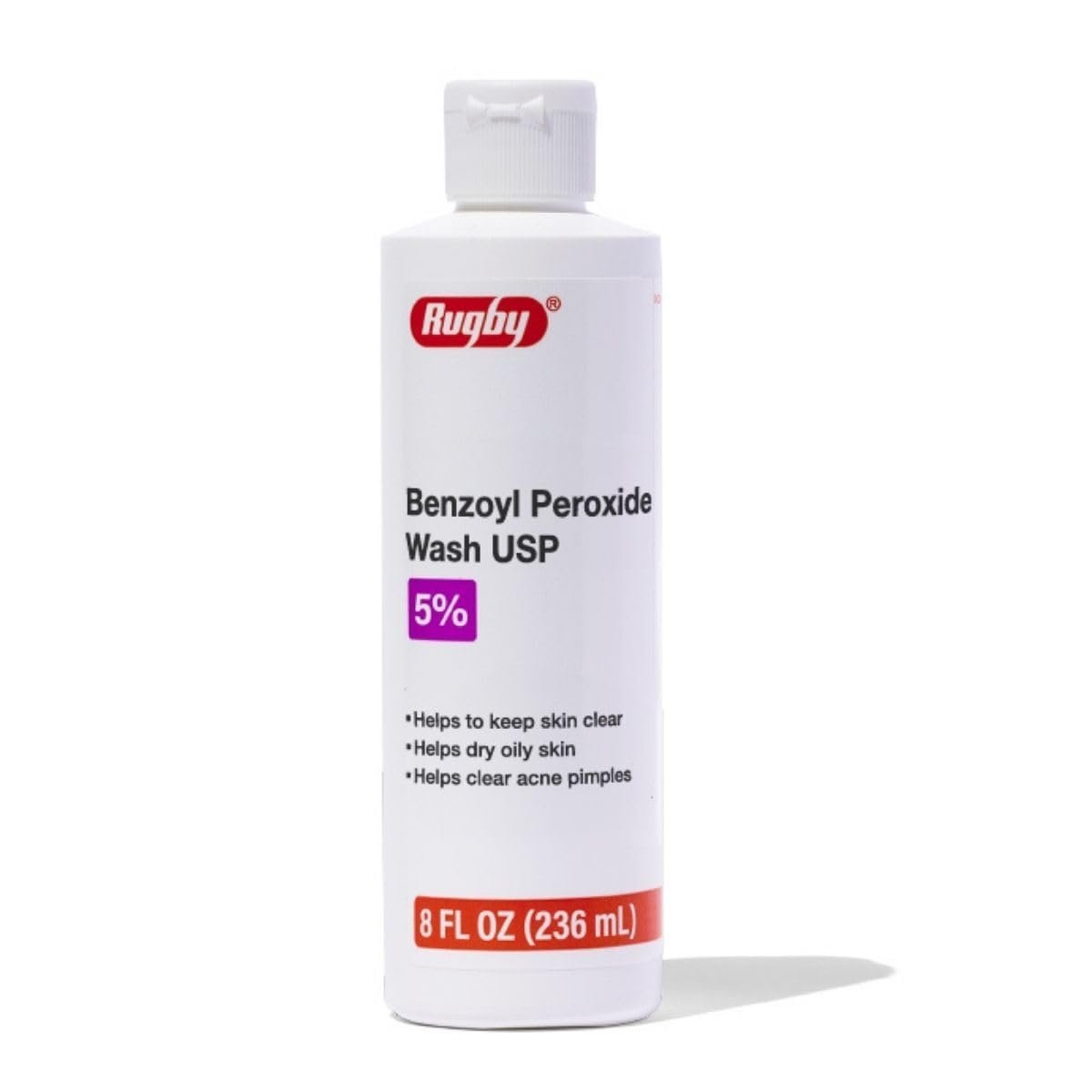 Rugby Benzoylperoxid Waschmittel USP 5% - Hilft bei Akne Pickeln und fettiger Haut - Akne-Medikation - 237 ml