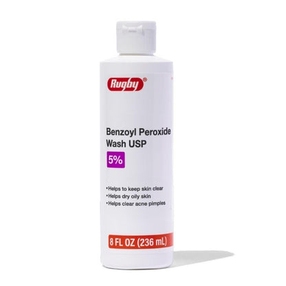 Rugby Benzoylperoxid Waschmittel USP 5% - Hilft bei Akne Pickeln und fettiger Haut - Akne-Medikation - 237 ml