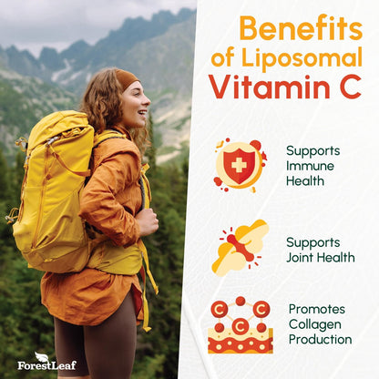 ForestLeaf Liposomales Vitamin C 1400mg Kapseln - Hochdosiertes Vitamin C mit Kokosöl-Fettsäuren für schnelle Aufnahme - Unterstützt Immunsystem, Antioxidans, Kollagenproduktion - 120 vegane Kapseln