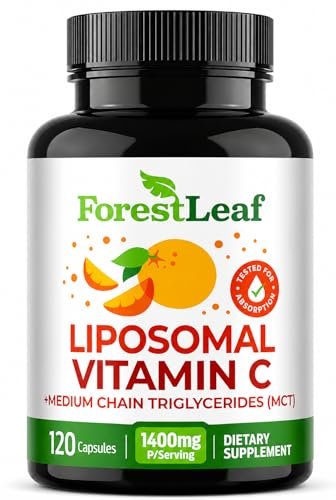 ForestLeaf Liposomales Vitamin C 1400mg Kapseln - Hochdosiertes Vitamin C mit Kokosöl-Fettsäuren für schnelle Aufnahme - Unterstützt Immunsystem, Antioxidans, Kollagenproduktion - 120 vegane Kapseln