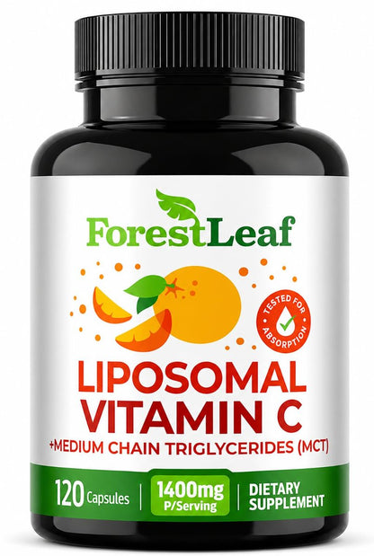 ForestLeaf Liposomales Vitamin C 1400mg Kapseln - Hochdosiertes Vitamin C mit Kokosöl-Fettsäuren für schnelle Aufnahme - Unterstützt Immunsystem, Antioxidans, Kollagenproduktion - 120 vegane Kapseln