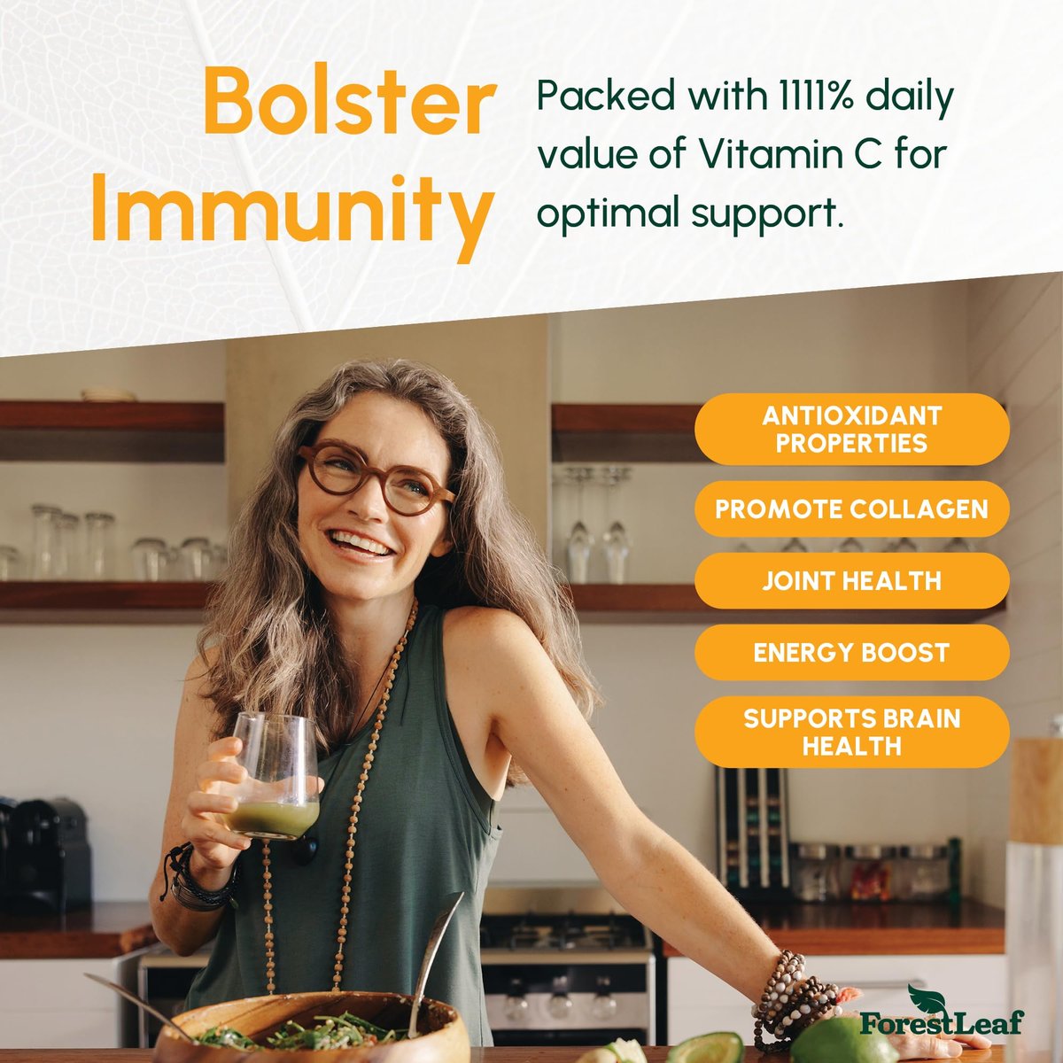 ForestLeaf Liposomales Vitamin C 1400mg Kapseln - Hochdosiertes Vitamin C mit Kokosöl-Fettsäuren für schnelle Aufnahme - Unterstützt Immunsystem, Antioxidans, Kollagenproduktion - 120 vegane Kapseln