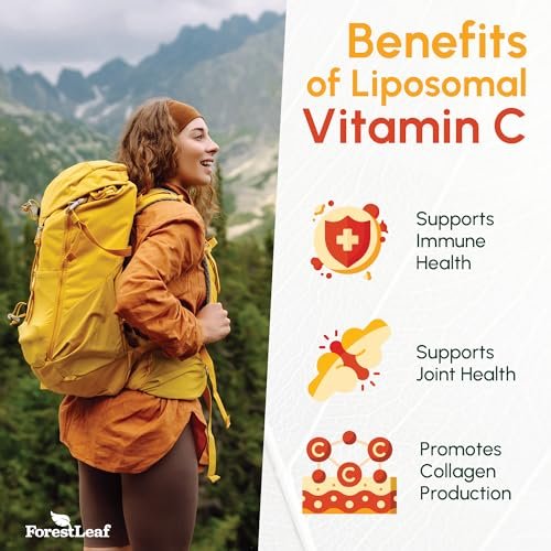 ForestLeaf Liposomales Vitamin C 1400mg Kapseln - Hochdosiertes Vitamin C mit Kokosöl-Fettsäuren für schnelle Aufnahme - Unterstützt Immunsystem, Antioxidans, Kollagenproduktion - 120 vegane Kapseln