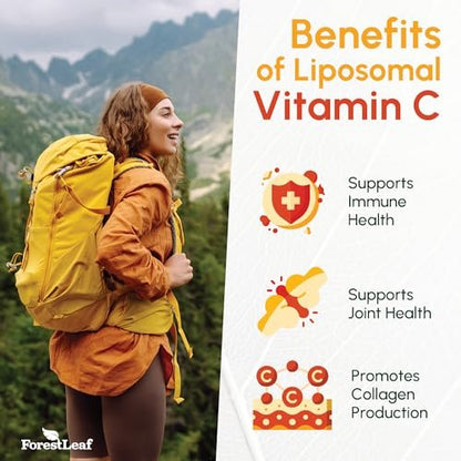 ForestLeaf Liposomales Vitamin C 1400mg Kapseln - Hochdosiertes Vitamin C mit Kokosöl-Fettsäuren für schnelle Aufnahme - Unterstützt Immunsystem, Antioxidans, Kollagenproduktion - 120 vegane Kapseln