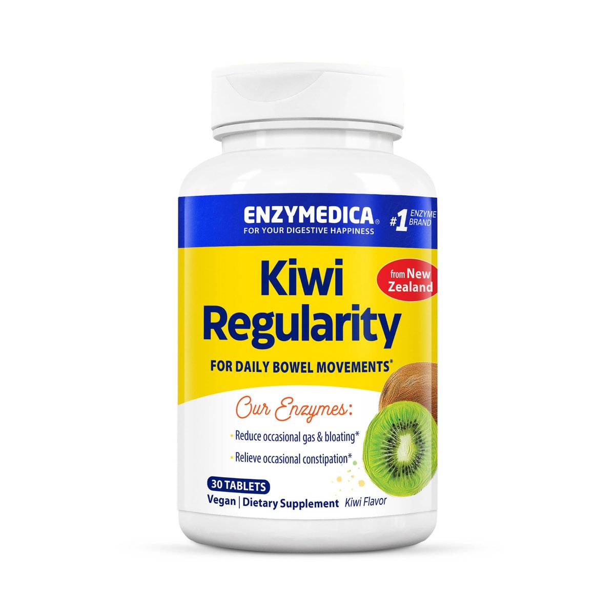 Enzymedica Kiwi Regularity – Ballaststoffpräparat für Männer & Frauen, Unterstützung bei gelegentlicher Verstopfung, reduziert Blähungen und Völlegefühl, tägliche Verdauungs- und Darmgesundheit für Erwachsene – 30 Kautabletten