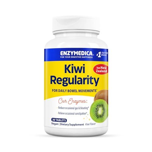 Enzymedica Kiwi Regularity – Ballaststoffpräparat für Männer & Frauen, Unterstützung bei gelegentlicher Verstopfung, reduziert Blähungen und Völlegefühl, tägliche Verdauungs- und Darmgesundheit für Erwachsene – 30 Kautabletten