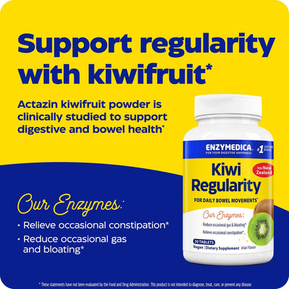 Enzymedica Kiwi Regularity – Ballaststoffpräparat für Männer & Frauen, Unterstützung bei gelegentlicher Verstopfung, reduziert Blähungen und Völlegefühl, tägliche Verdauungs- und Darmgesundheit für Erwachsene – 30 Kautabletten