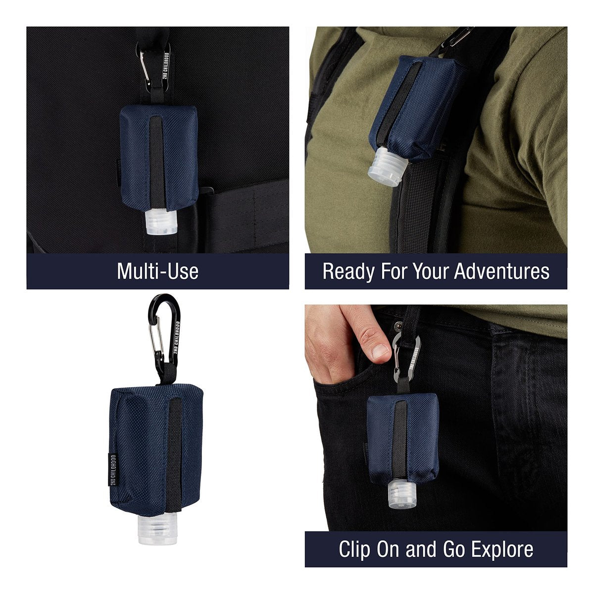 2nd Childhood Handdesinfektionsmittel Schlüsselanhänger – Nachfüllbare 2 oz Flasche mit Clip-On Halter – Tragbares Desinfektionsmittel Etui für Handtasche, Rucksack, Sporttasche