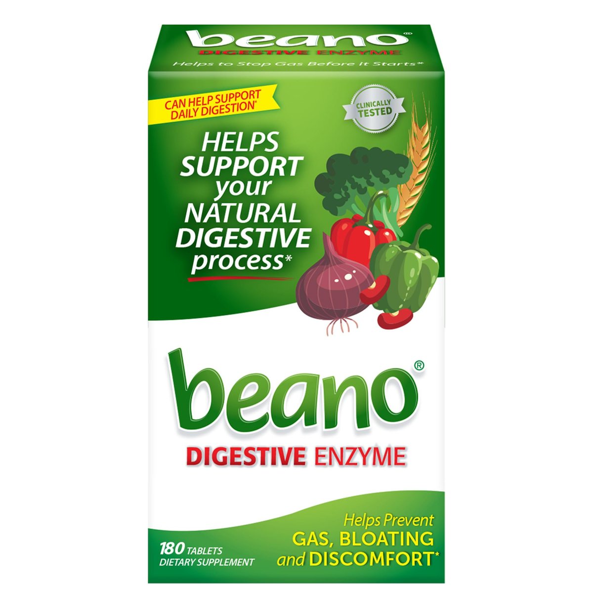Beano Verdauungsenzyme – Beugt Blähungen & Völlegefühl vor – 180 Tabletten