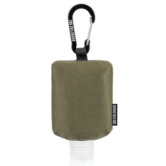 2nd Childhood Handdesinfektionsmittel Schlüsselanhänger – Nachfüllbare 60 ml Flasche mit Clip-On Halter – Tragbare Desinfektionsmittelbox für Handtasche, Rucksack, Sporttasche (Oliv)