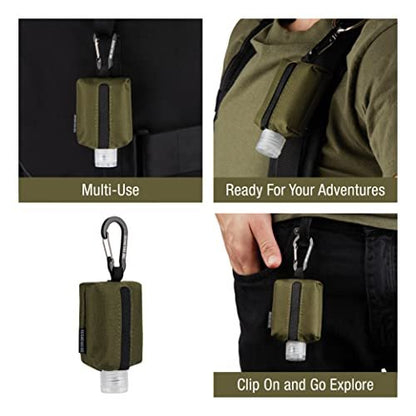 2nd Childhood Handdesinfektionsmittel Schlüsselanhänger – Nachfüllbare 60 ml Flasche mit Clip-On Halter – Tragbare Desinfektionsmittelbox für Handtasche, Rucksack, Sporttasche (Oliv)
